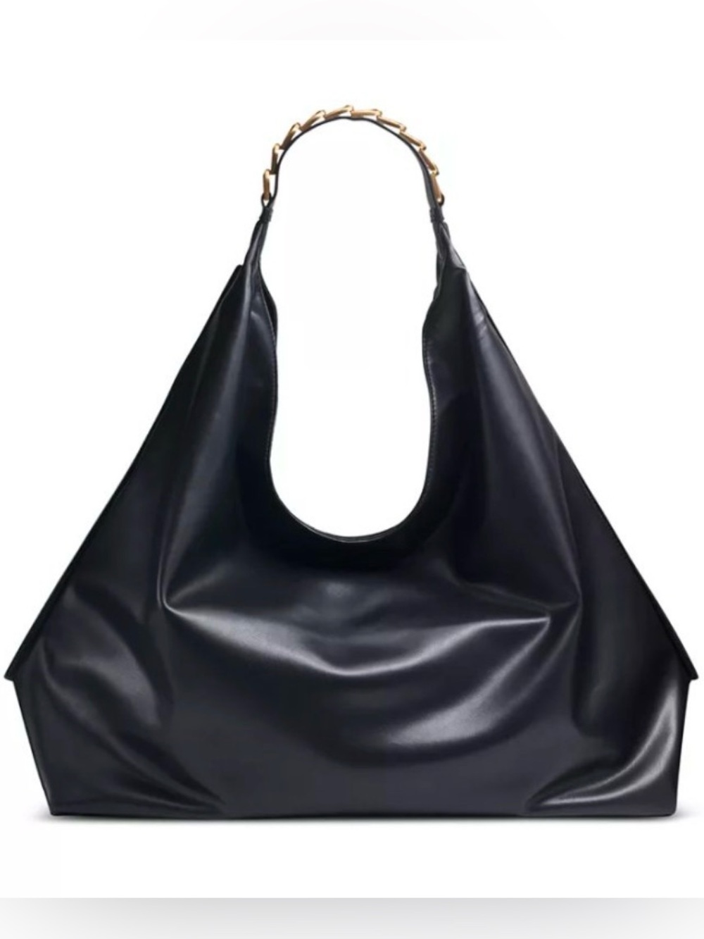 Donna Karan Bellmore XL Hobo Black Purse w/Gold Bezel Handle Shoulder Bag NEW